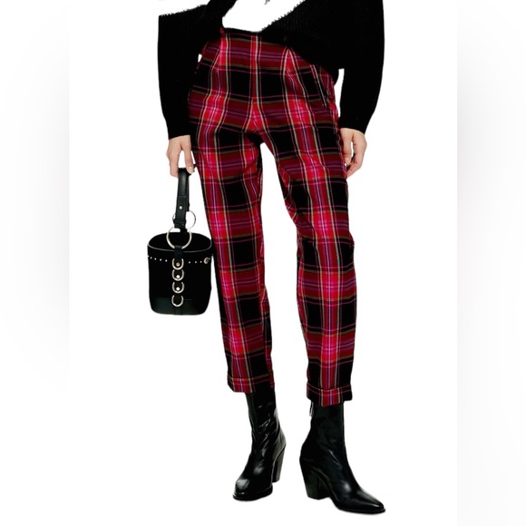 Topshop Pants - Topshop Martha Check Peg Leg Trousers Pink- and red-tinged tartan